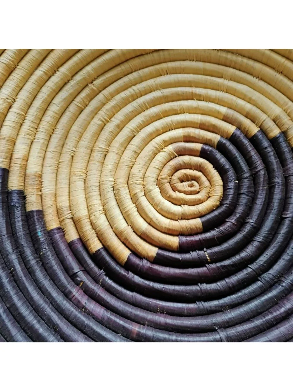 Handwoven African Coil Basket Bowl With Spiral Design - Natural & Brown 12